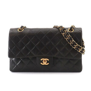 Chanel Matelasse 25 Chain Shoulder Handbag, Lambskin, Black, A01112, Gold Har...